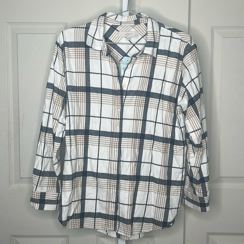 LOFT Petite Plaid Flannel Everyday Tunic Shirt Size M - Picture 2 of 11